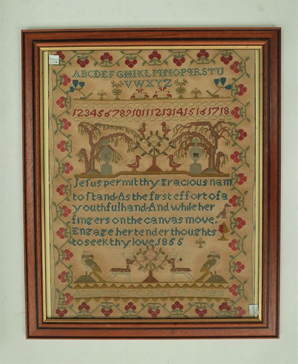 TWO SAMPLERS;  INCLUDING AN EARLY VICTORIAN EXAMPLE WORKED BY ELIZABETH COULTER AGED 10 YEARS, 1841