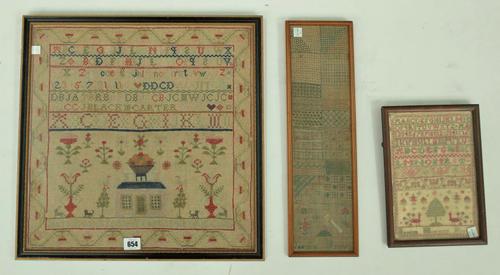 THREE SAMPLERS;  INCLUDING AN EARLY VICTORIAN ALPHABET SAMPLER WORKED BY MARY BLACK, AGED 14 YEARS 1848 (3)