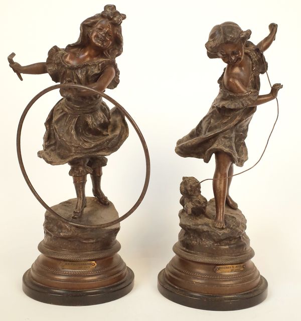 A PAIR OF FRENCH SPELTER FIGURES OF DANCING GIRLS (2)