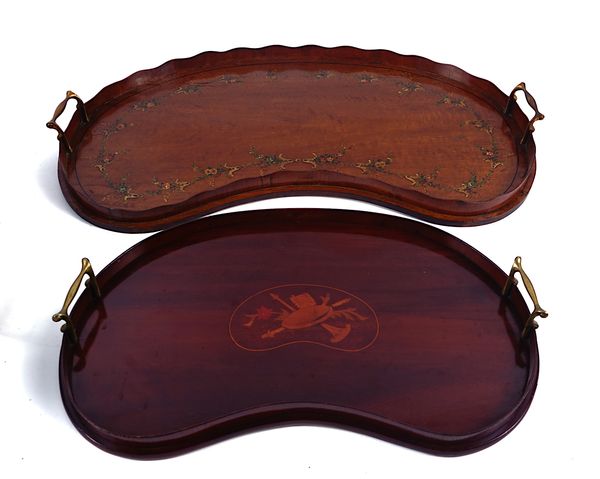 A 19TH CENTURY SATINWOOD TWIN HANDLED TRAY (2)