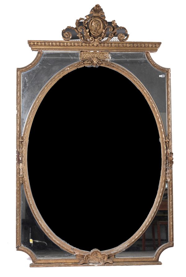 A LARGE EARLY 20TH CENTURY GILT FRAMED MARGINAL WALL MIRROR