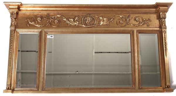 A REGENCY STYLE GILT FRAMED TRIPLE PLATE MIRROR