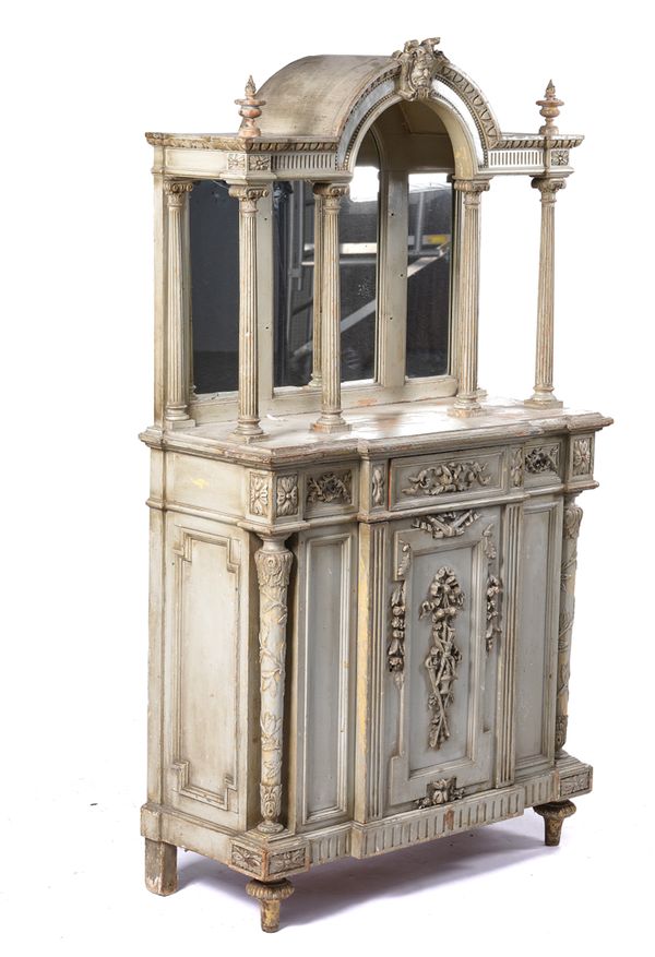 AN EARLY 20TH CENTURY FRENCH GREY PAINTED SIDE CABINET