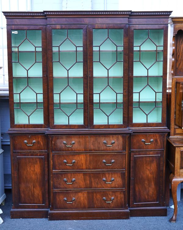 TITCHMARSH AND GOODWIN; A GEORGE III STYLE MAHOGANY SECRETAIRE  BREAKFRONT BOOKCASE