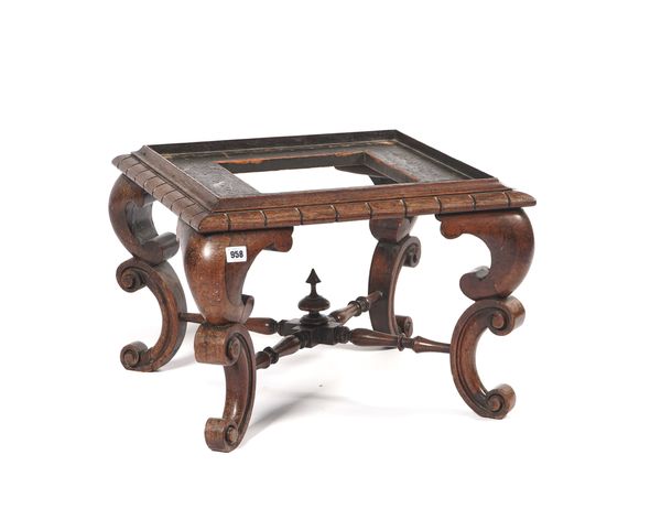 A WILLIAM IV ROSEWOOD FRAMED SQUARE FOOTSTOOL