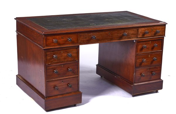 A 19TH CENTURY MAHOGANY PARTNER’S PEDESTAL DESK