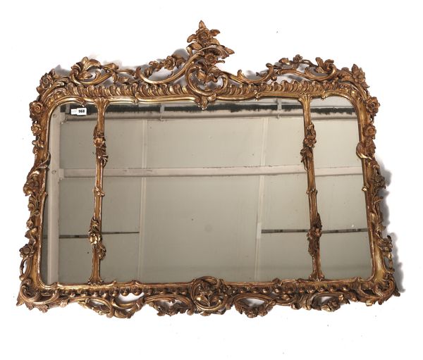 AN 18TH CENTURY STYLE GILT FRAMED TRIPLE PLATE MIRROR