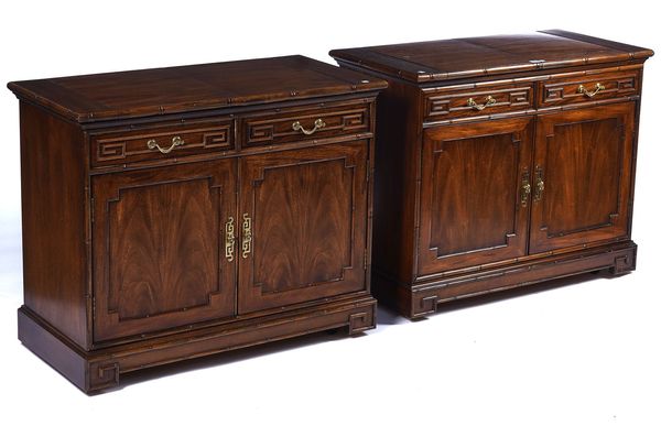 CENTURY FURNITURE OF DISTINCTION; A PAIR OF MODERN EASTERN STYLE HARDWOOD SIDE CABINETS/BUFFETS (2)