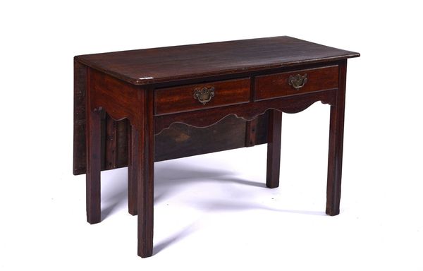 A 17TH CENTURY STYLE OAK TWO DRAWER DROP FLAP SIDE TABLE