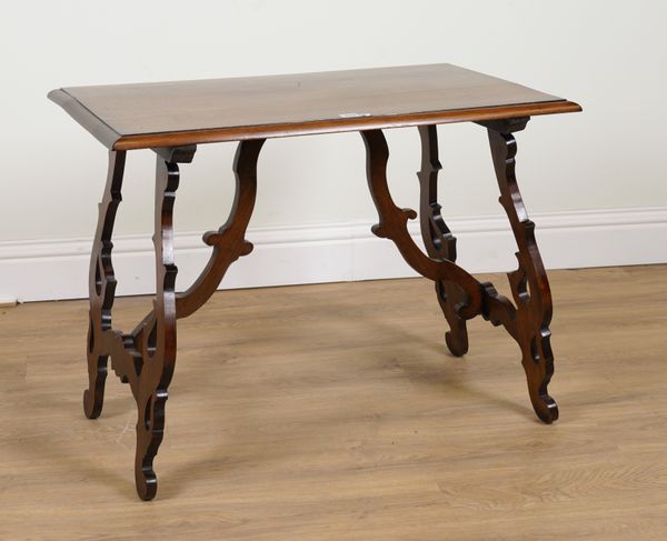 A SMALL 19TH CENTURY SPANISH WALNUT RECTANGULAR TABLE ON PIERCED SUPPORTS