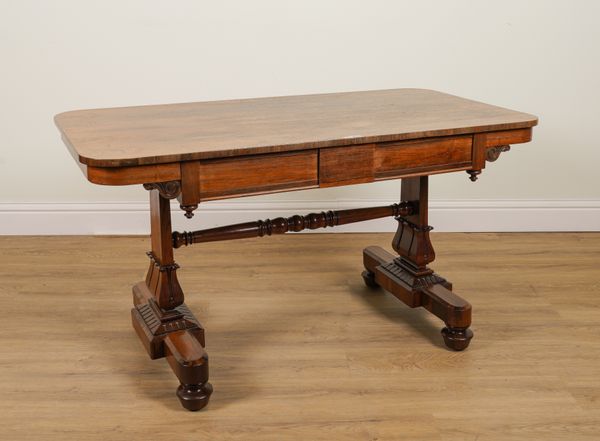 A REGENCY ROSEWOOD RECTANGULAR TWO DRAWER CENTRE TABLE