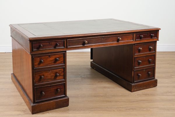 A 19TH CENTURY MAHOGANY TWIN PEDESTAL PARTNERS DESK