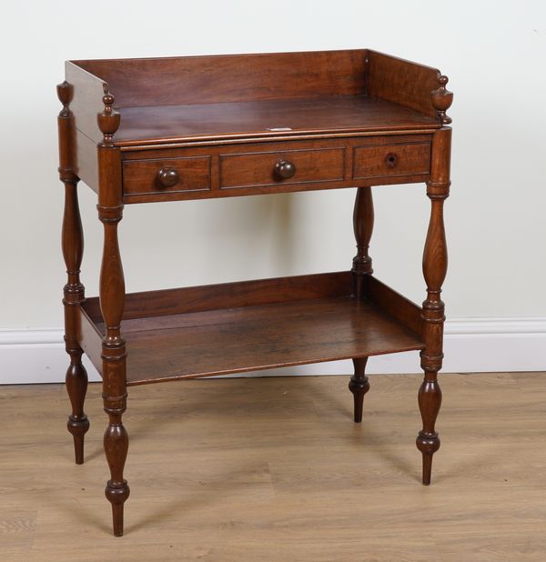 A 19TH CENTURY MAHOGANY TWO DOOR GALLERIED WASHSTAND WITH PLATFORM UNDERTIER