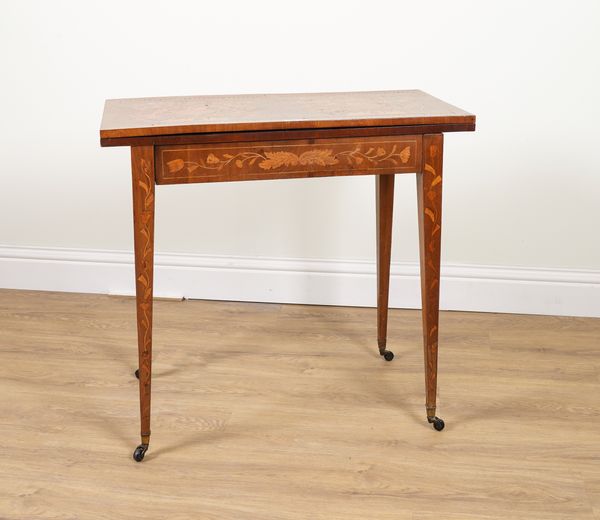 A 19TH CENTURY DUTCH FLORAL MARQUETRY INLAID RECTANGULAR FOLDOVER CARD TABLE