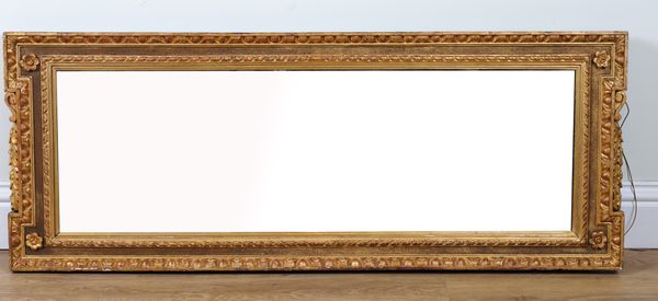 A MID 18TH CENTURY AND LATER TRIPLE PLATE OVERMANTEL MIRROR WITH EGG AND DART MOULDED FRAME