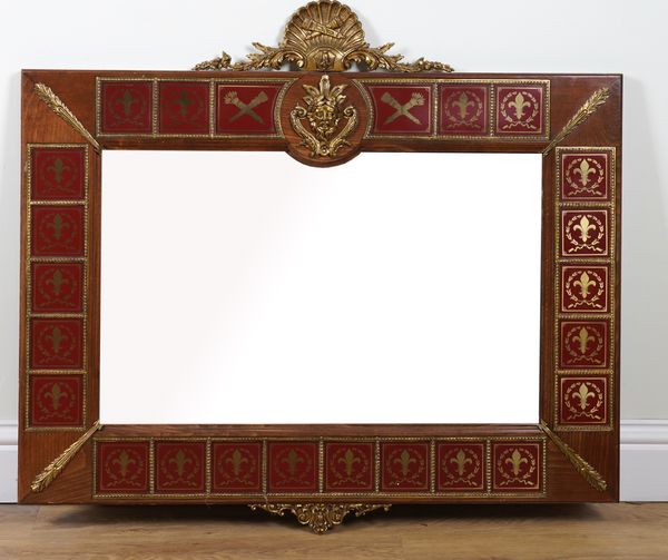 AN 18TH CENTURY FRENCH STYLE GILT METAL MOUNTED RECTANGULAR MIRROR