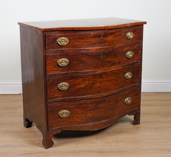 A GEORGE III INLAID MAHOGANY SERPENTINE FOUR DRAWER CHEST OF DRAWERS