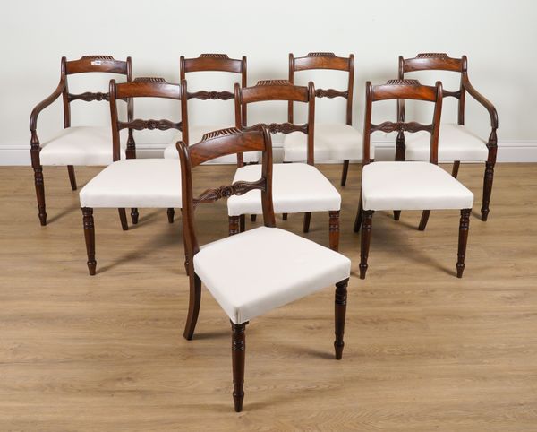 A SET OF EIGHT REGENCY MAHOGANY DINING CHAIRS WITH CARVED HORIZONTAL SPLAT (8)