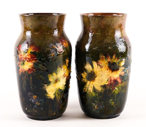 A PAIR OF EUGENE SCHOPIN, MONTIGNY- SUR-LOING, BARBOTINE VASES (2)