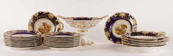 AN ENGLISH PORCELAIN BLUE-GROUND PART DESSERT SERVICE