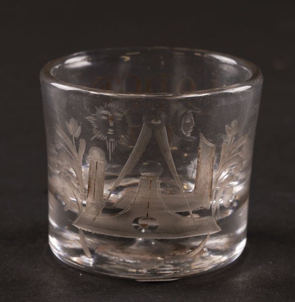 A MASONIC ENGRAVED FIRING GLASS