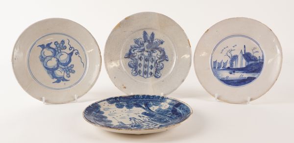 THREE SMALL DUTCH DELFT BLUE AND WHITE PLATES