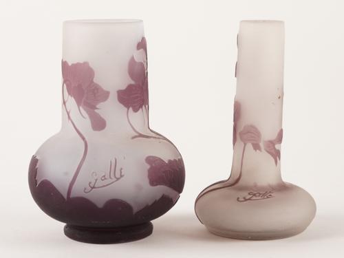 TWO SMALL GALLÉ CAMEO GLASS VASES (2)