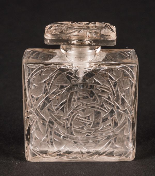 A LALIQUE `ENTRELACS' SQUARE PERFUME BOTTLE AND STOPPER (2)