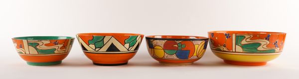 FOUR CLARICE CLIFF CIRCULAR BOWLS