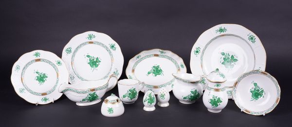 A HEREND `CHINESE BOUQUET GREEN' PART DINNER AND COFFEE SERVICE