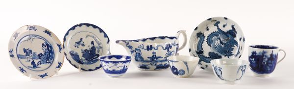 A GROUP OF ENGLISH BLUE AND WHITE PORCELAIN