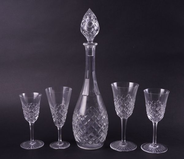 A GROUP OF SIXTY THREE PIECES OF BACCARAT BURGOS PATTERN STEMWARE AND A DECANTER AND STOPPER