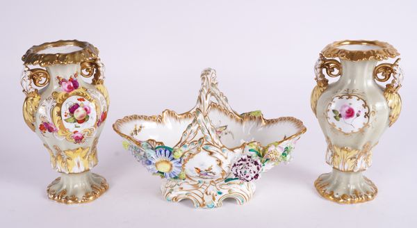 AN ENGLISH PORCELAIN FLOWER ENCRUSTED OVAL BASKET