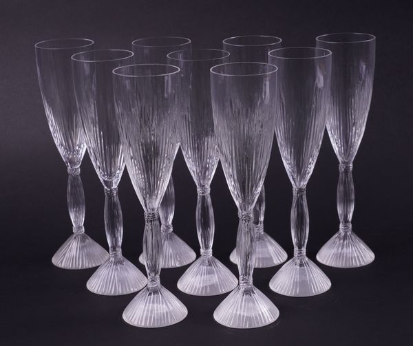 NINE HERMES `MOISSONS'PATTERN CHAMPAGNE FLUTES (9)