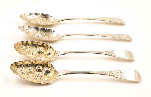 FOUR SILVER DESSERT OR FRUIT SERVING SPOONS (4)