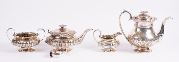 A GEORGE IV SILVER FOUR PIECE TEA SET