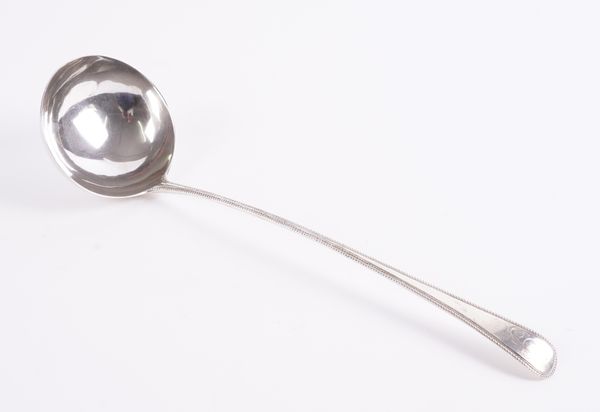 A GEORGE III BEAD EDGED OLD ENGLISH PATTERN SOUP LADLE