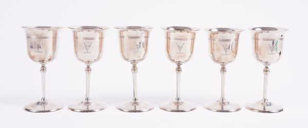 A SET OF SIX SILVER SMALL GOBLETS