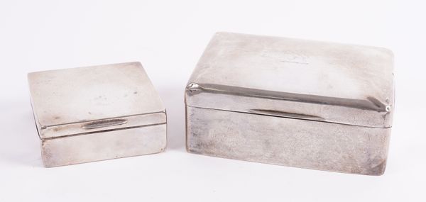 TWO SILVER CIGARETTE BOXES AND A PLATED CIGARETTE BOX (3)