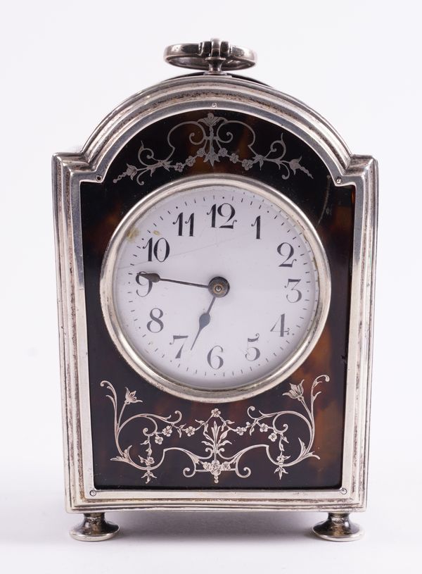 A TORTOISESHELL AND SILVER CASED CARRIAGE CLOCK TIMEPIECE