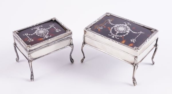 A TORTOISESHELL AND SILVER PIQUE JEWELLERY BOX AND ANOTHER SMALLER EXAMPLE (2)