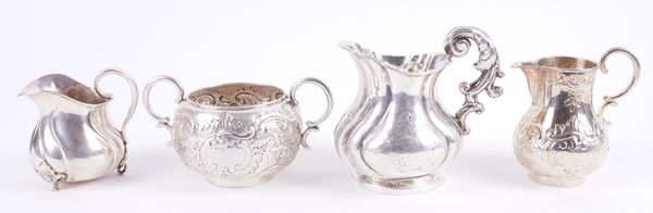 A DANISH MILK JUG AND SUGAR BOWL AND TWO FURTHER DANISH MILK JUGS (4)