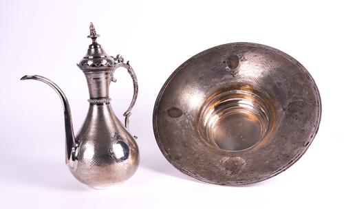 A MIDDLE EASTERN JUDAIC HAND WASHING WATER JUG AND BOWL