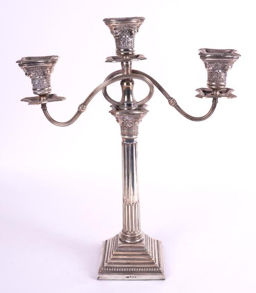 A SILVER THREE LIGHT CANDELABRA
