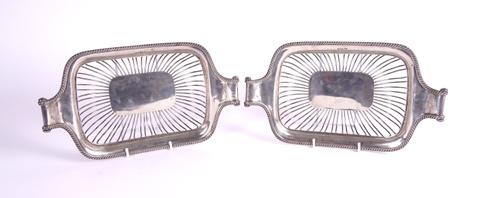 A PAIR OF SILVER TWIN HANDLED BREAD BASKETS (2)