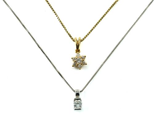 TWO DIAMOND PENDANTS WITH NECKCHAINS (2)