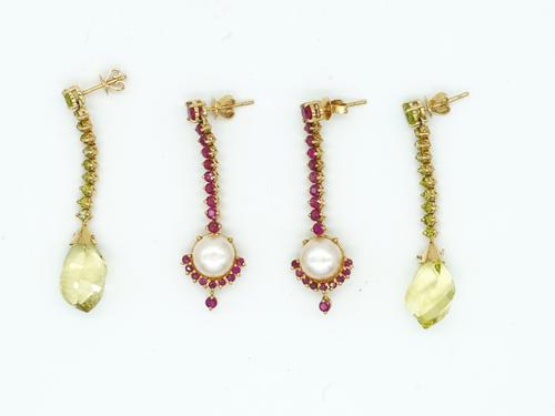 TWO PAIRS OF GEM SET PENDANT EARRINGS (2)