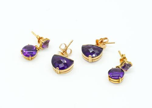 TWO PAIRS OF AMETHYST EARRINGS (2)