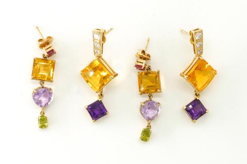 TWO PAIRS OF GEM SET EARRINGS (2)
