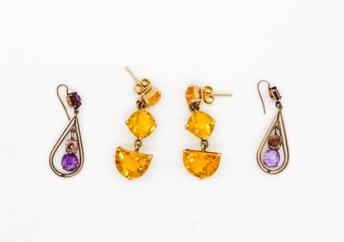 TWO PAIRS OF GEM SET EARRINGS (2)